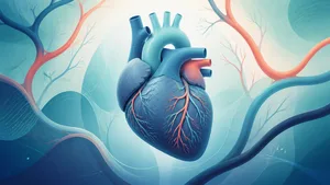 Ilustración editorial del corazón y las vías vasculares