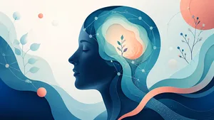 Ilustración editorial de un perfil sereno y conexiones neuronales