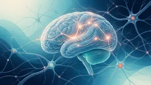 Ilustración editorial del cerebro y las vías neuronales