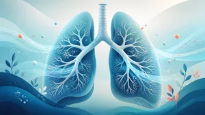 Ilustración editorial de pulmones, vías respiratorias y flujo de aire