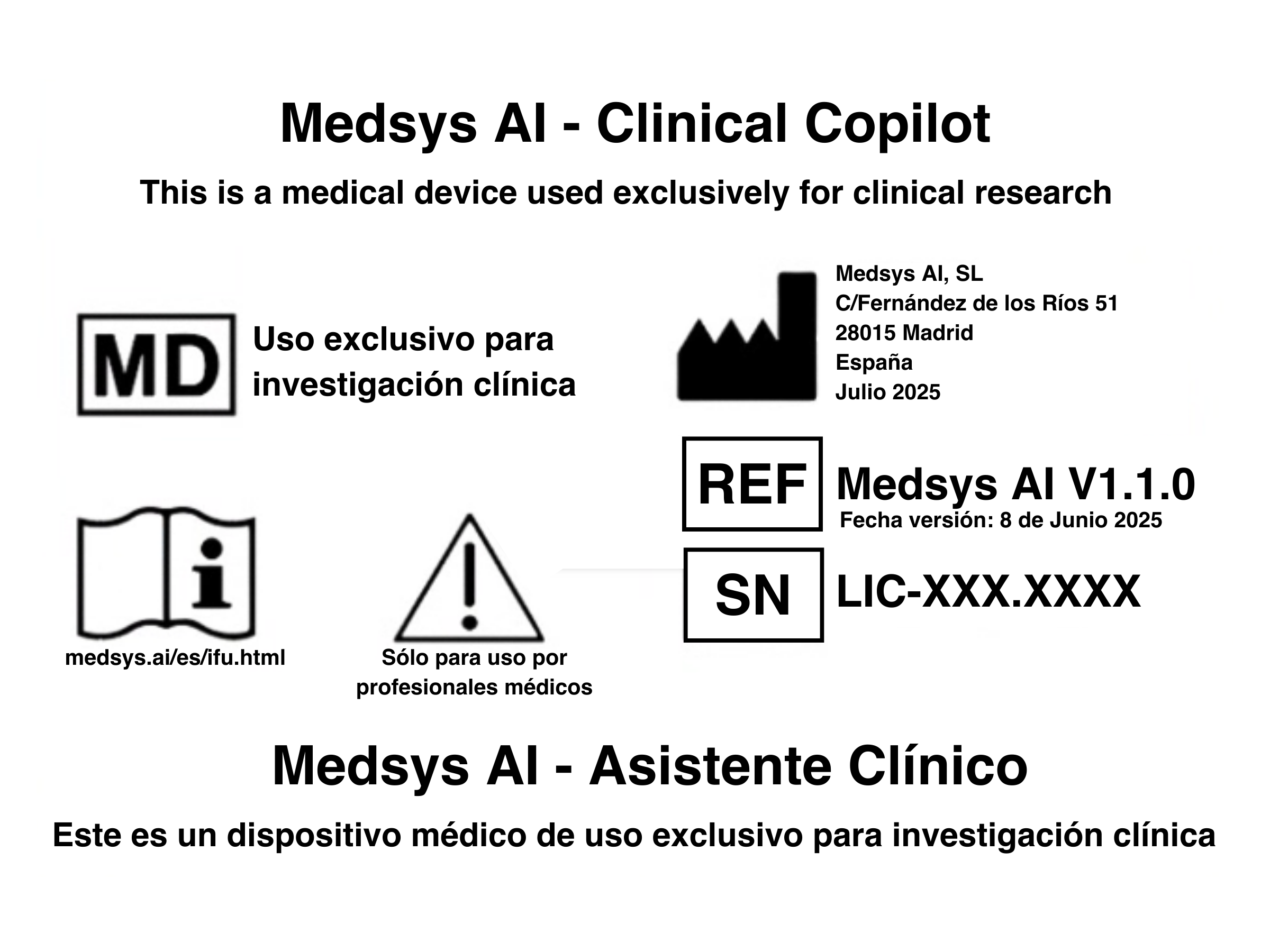 Etiqueta e instrucciones de uso de Medsys AI